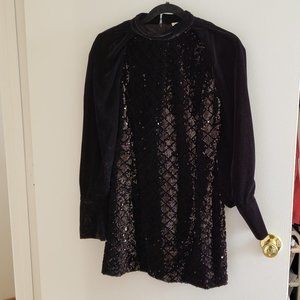 Zara Velvet Sequin High Neck Long Sleeve Holiday Christmas Dress